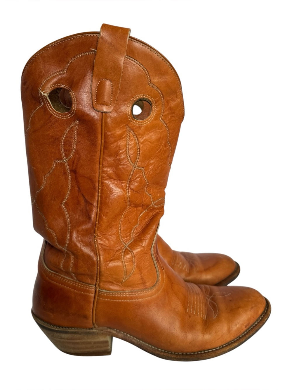 EE Jennings Distressed Leather Cowboy Boots Mens 10 Brown Western Pull On Vtg